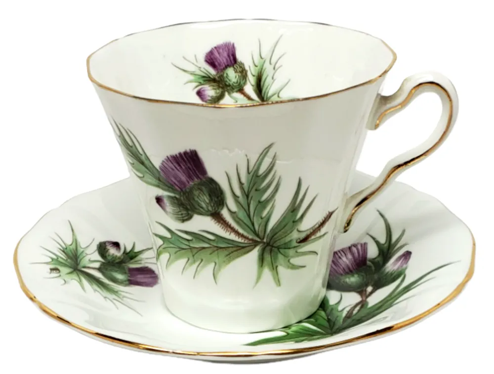 Teacups & Saucers|Adderley Ceramics Thistle Cup & Saucer with Gold Trim