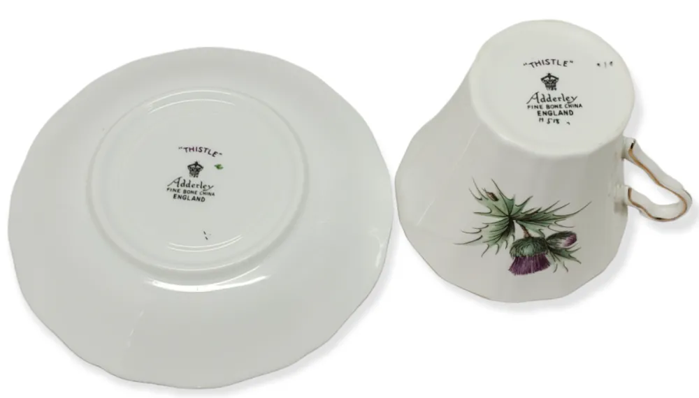 Teacups & Saucers|Adderley Ceramics Thistle Cup & Saucer with Gold Trim