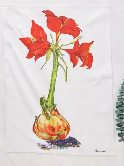 April Cornell Tea Towels|Amaryllis (Red) Tea Towel