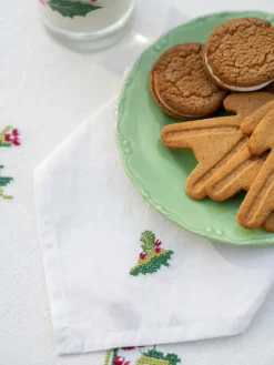 April Cornell Tea Towels|Candy Cane Ecru Cross Stitch Embroidered Tea Napkins
