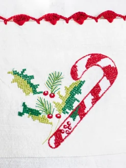 April Cornell Aprons|Candy Cane Ecru Cross Stitch Embroidered Chef Apron