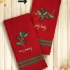 April Cornell Tea Towels|Holly Gingham Jolly Holly Embroidered Tea Towel