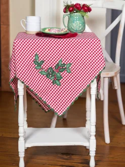 April Cornell Tablecloths|Holly Gingham Embroidered Square Tablecloth, 36" x 36"