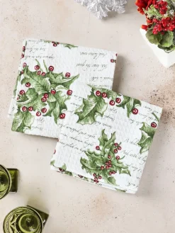 April Cornell Tea Towels|Holly Song Ecru Tea Towel