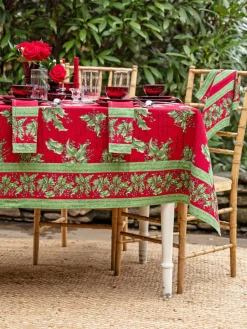 April Cornell Tablecloths|Holly Song Red Tablecloth, 60