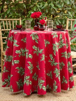 April Cornell Tablecloths|Holly Song Red 88