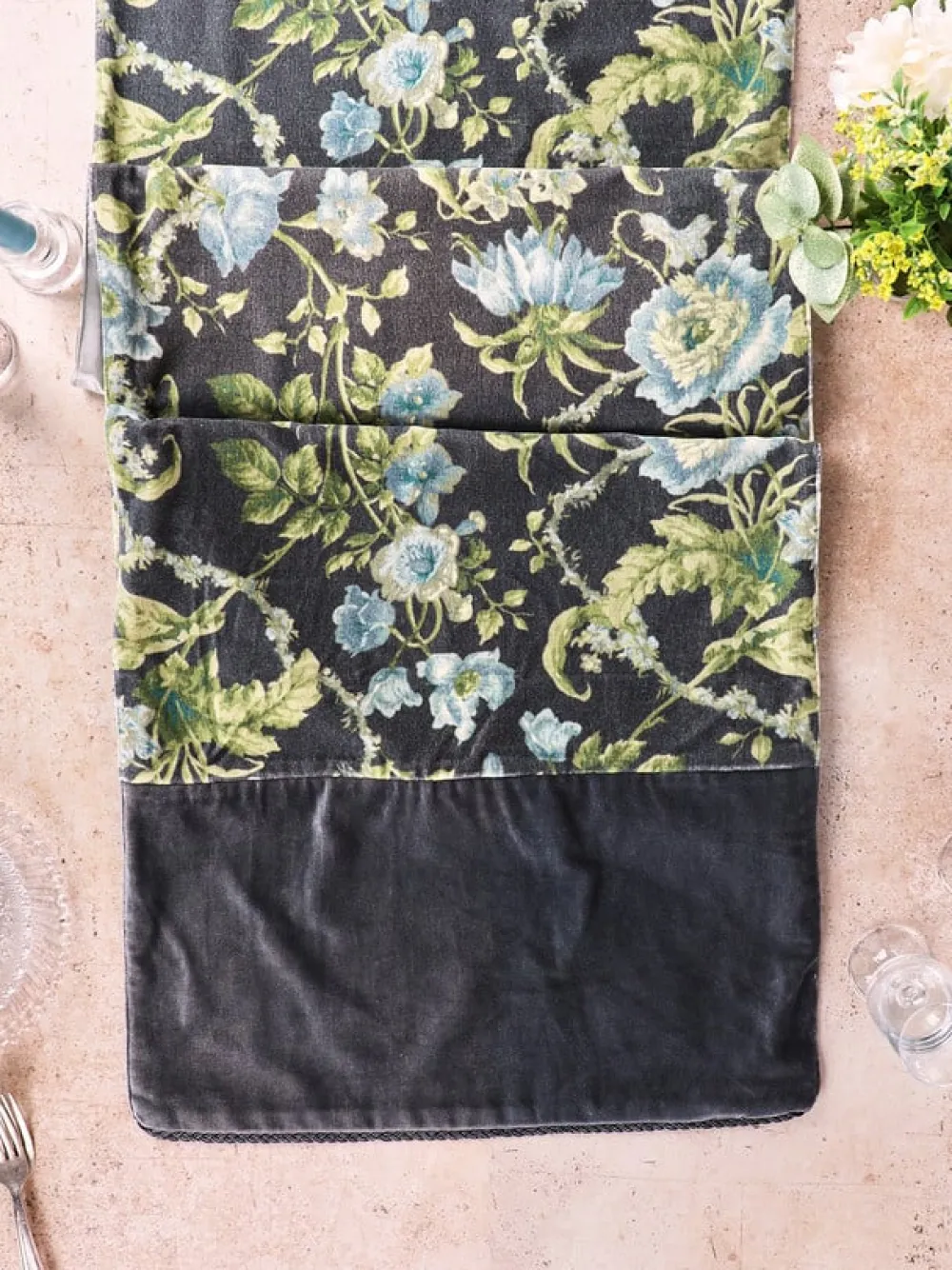 April Cornell Table Runners|Lillian Velvet Runner (Charcoal)