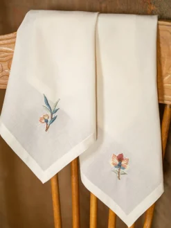 April Cornell Cotton Napkins|Nature's Beauty Ecru Embroidered Tea Napkins