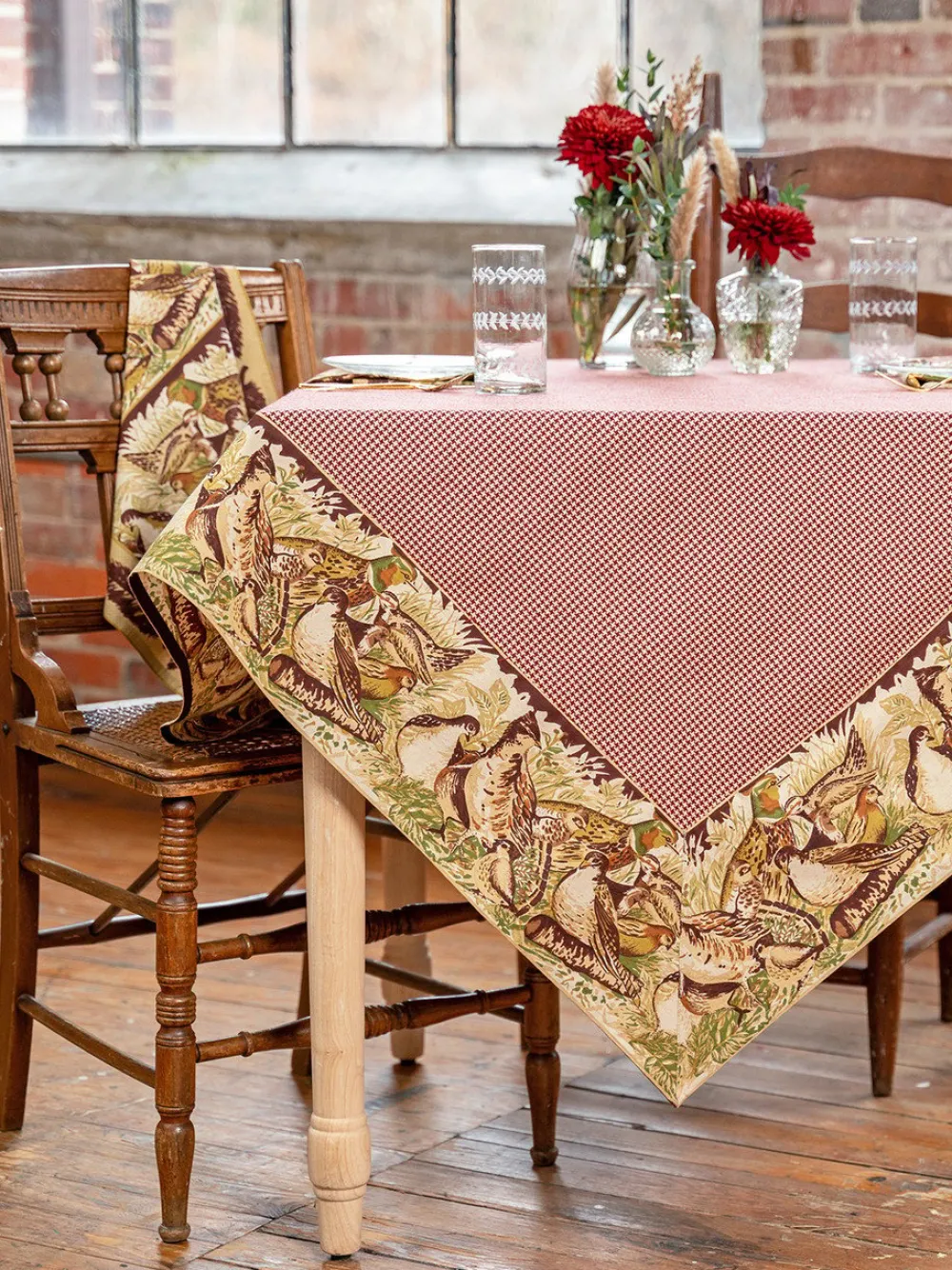 April Cornell Tablecloths|Pheasant Cabernet Tablecloth, 60" x 90"