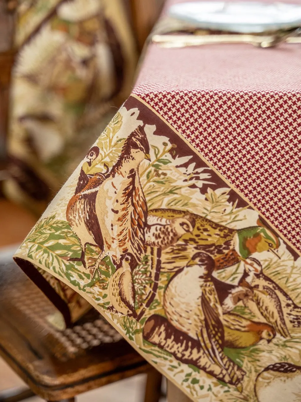 April Cornell Tablecloths|Pheasant Cabernet Tablecloth, 60" x 90"