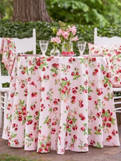 April Cornell Tablecloths|Strawberry Basket 88" Round Tablecloth (Sorbet)