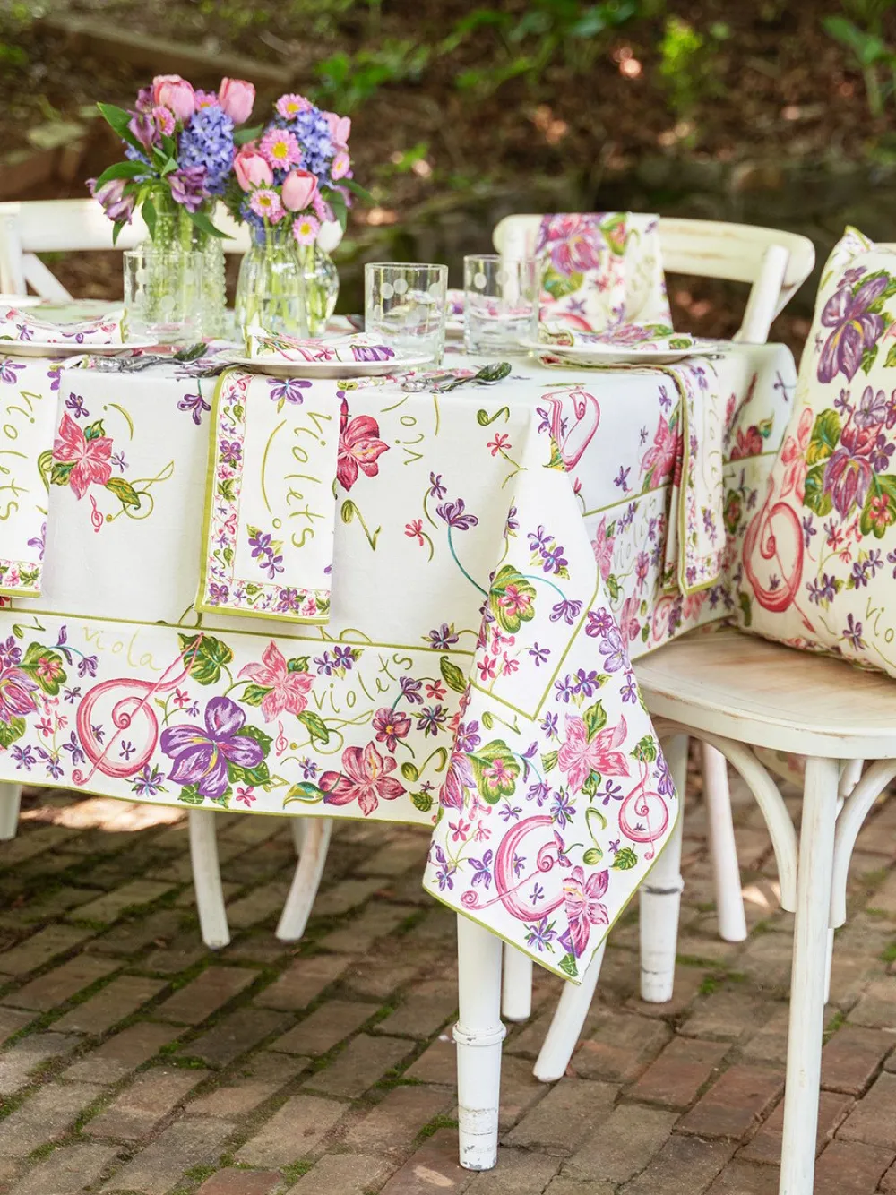 April Cornell Tablecloths|Violets Ecru Tablecloth, 60" x 90"