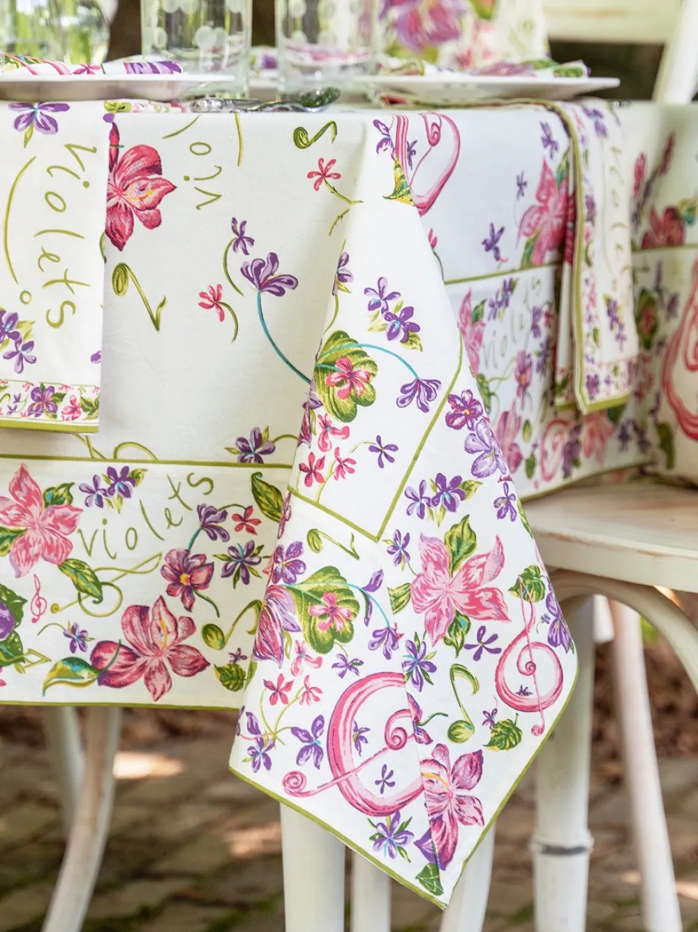 April Cornell Tablecloths|Violets Ecru Tablecloth, 60" x 90"