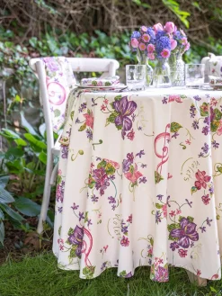 April Cornell Tablecloths|Violets Ecru 88" Round Tablecloth