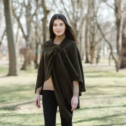 Scarves & Wraps|Army Green Lambswool Draped Shawl