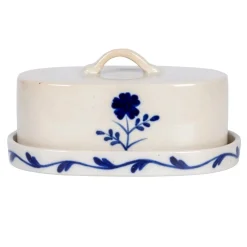 Kitchen Tools|Blue & White Butter Dish with Flower