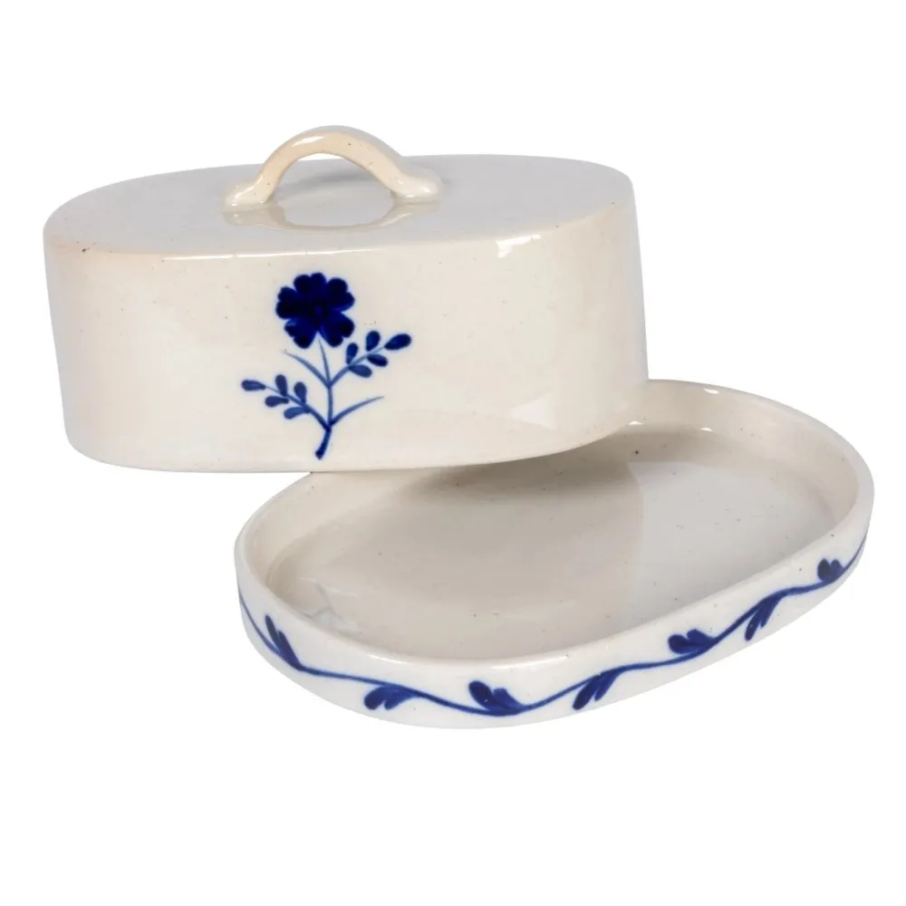 Kitchen Tools|Blue & White Butter Dish with Flower