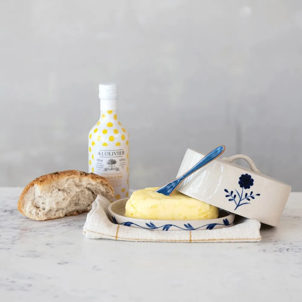 Kitchen Tools|Blue & White Butter Dish with Flower
