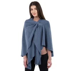 Scarves & Wraps|Blue Lambswool Draped Shawl