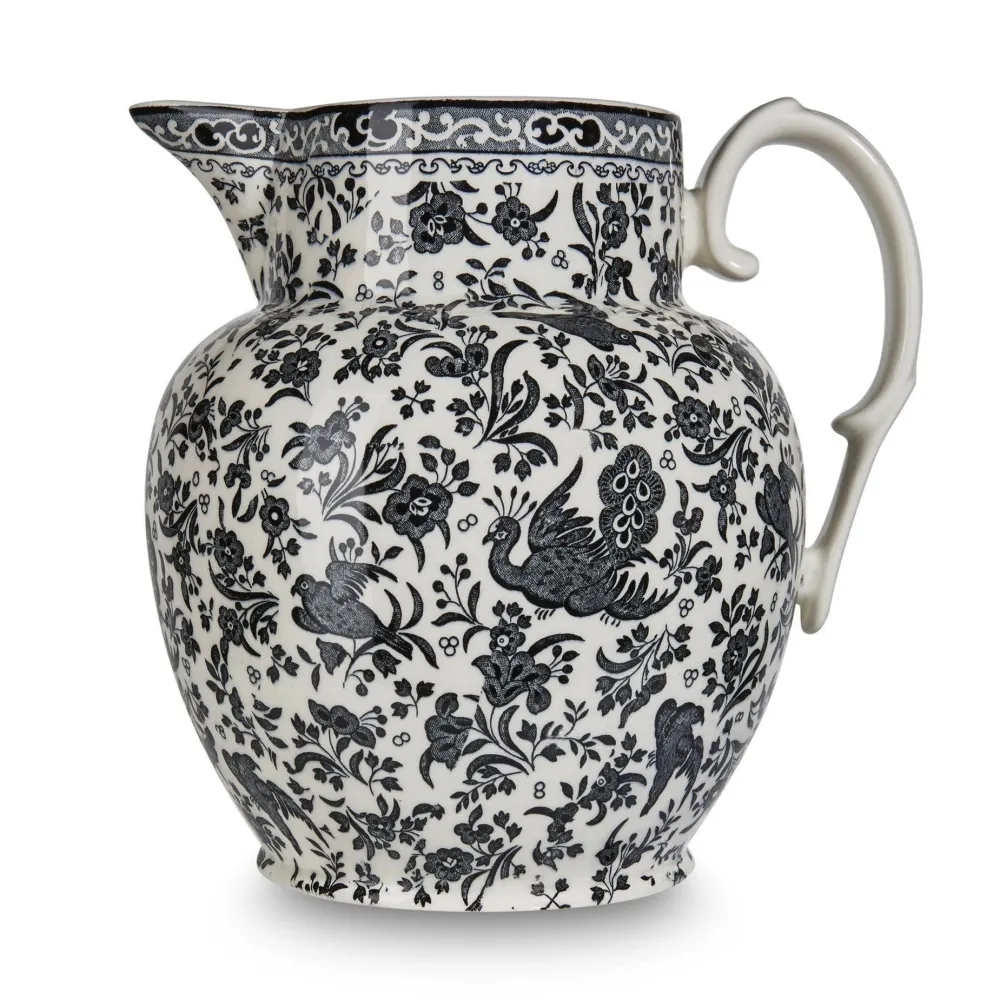 Burleigh Pottery Burleigh Pottery|Black Regal Peacock Large Etruscan Jug