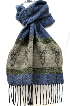 Scarves & Wraps|Calzeat of Scotland Celtic Alba Highland Stag Blue Jacquard Scarf