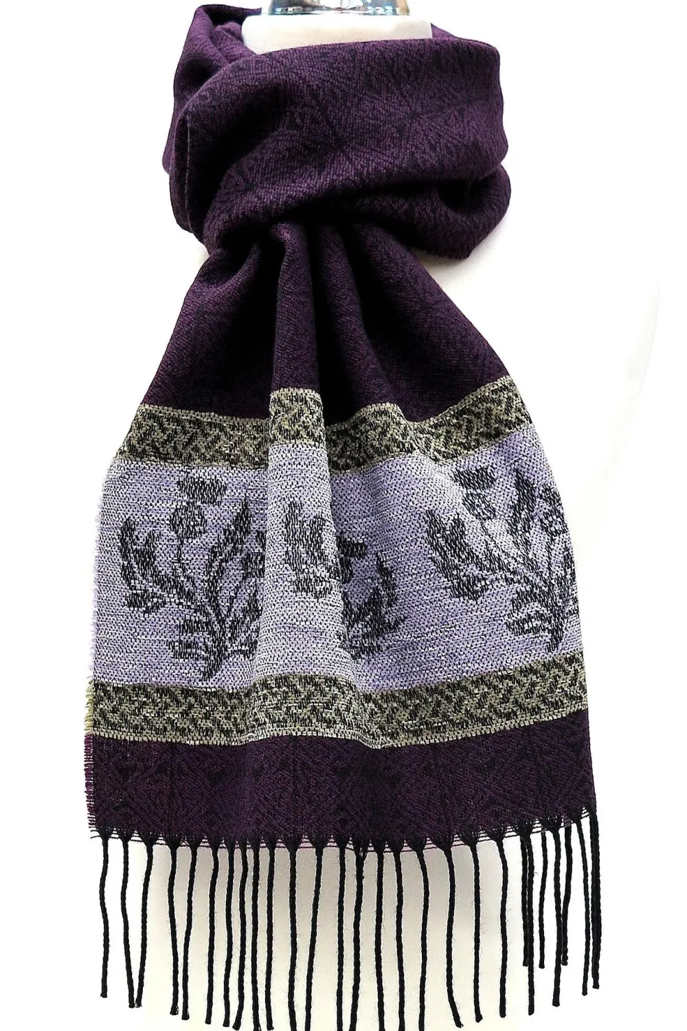 Scarves & Wraps|Calzeat of Scotland Celtic Alba Thistle Purple Jacquard Scarf