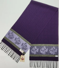 Scarves & Wraps|Calzeat of Scotland Celtic Alba Thistle Purple Jacquard Scarf