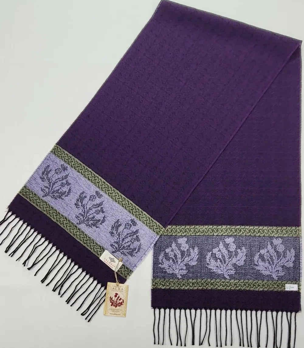 Scarves & Wraps|Calzeat of Scotland Celtic Alba Thistle Purple Jacquard Scarf
