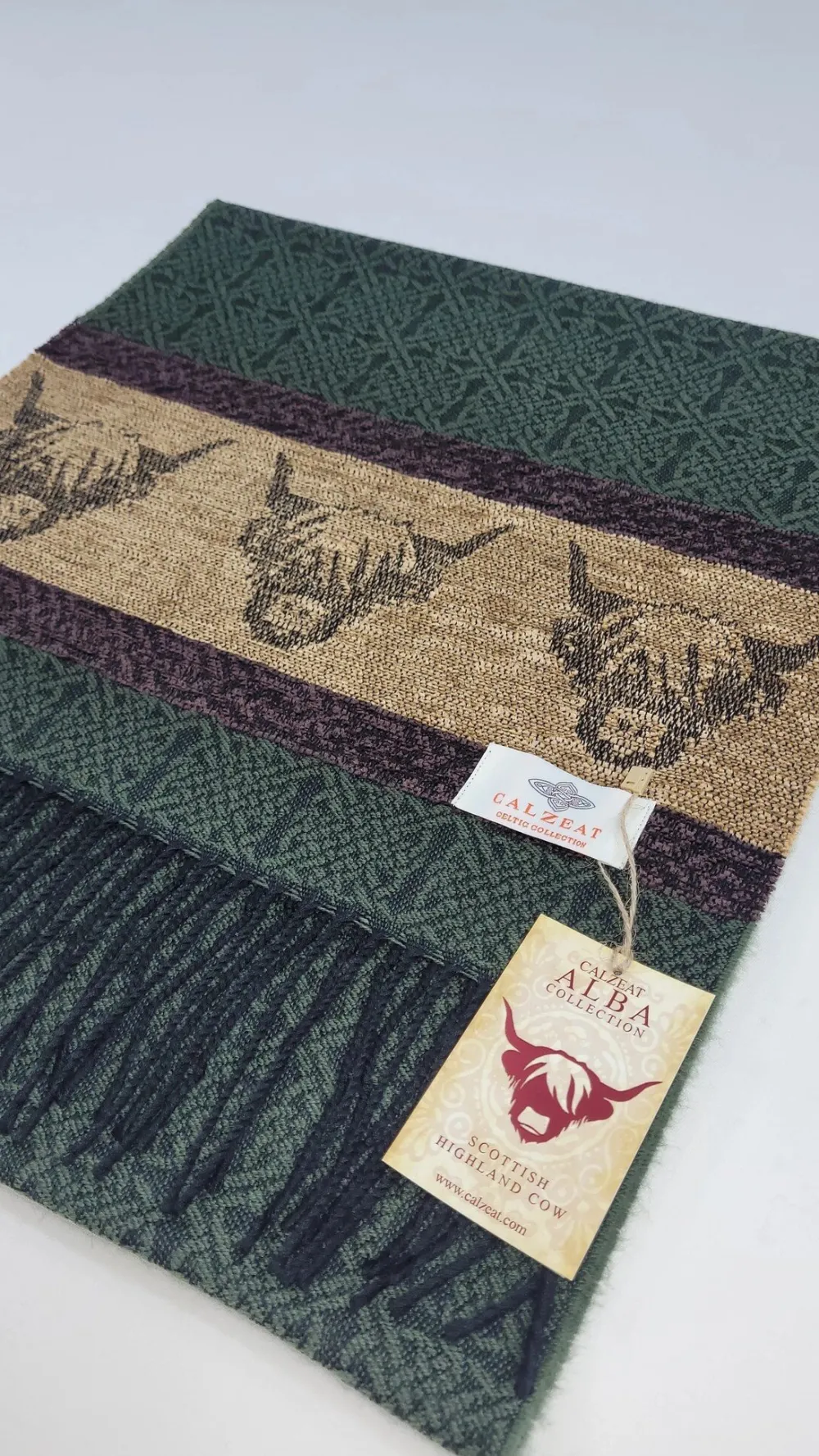 Scarves & Wraps|Calzeat of Scotland Celtic Alba Highland Cow Loden Jacquard Scarf