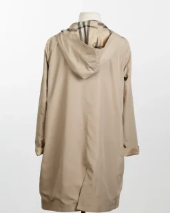 Rainwear & Umbrellas|Camel & Plaid Rain Trench Coat with Detachable Hood