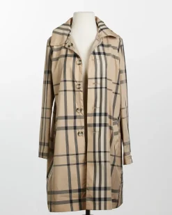 Rainwear & Umbrellas|Camel & Plaid Rain Trench Coat with Detachable Hood