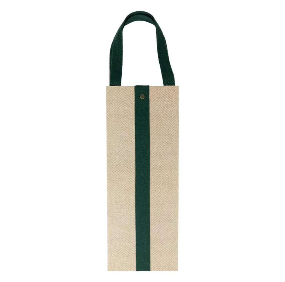 Caspari Gift Bags|Jute And Twill Natural/Hunter Bottle Bag