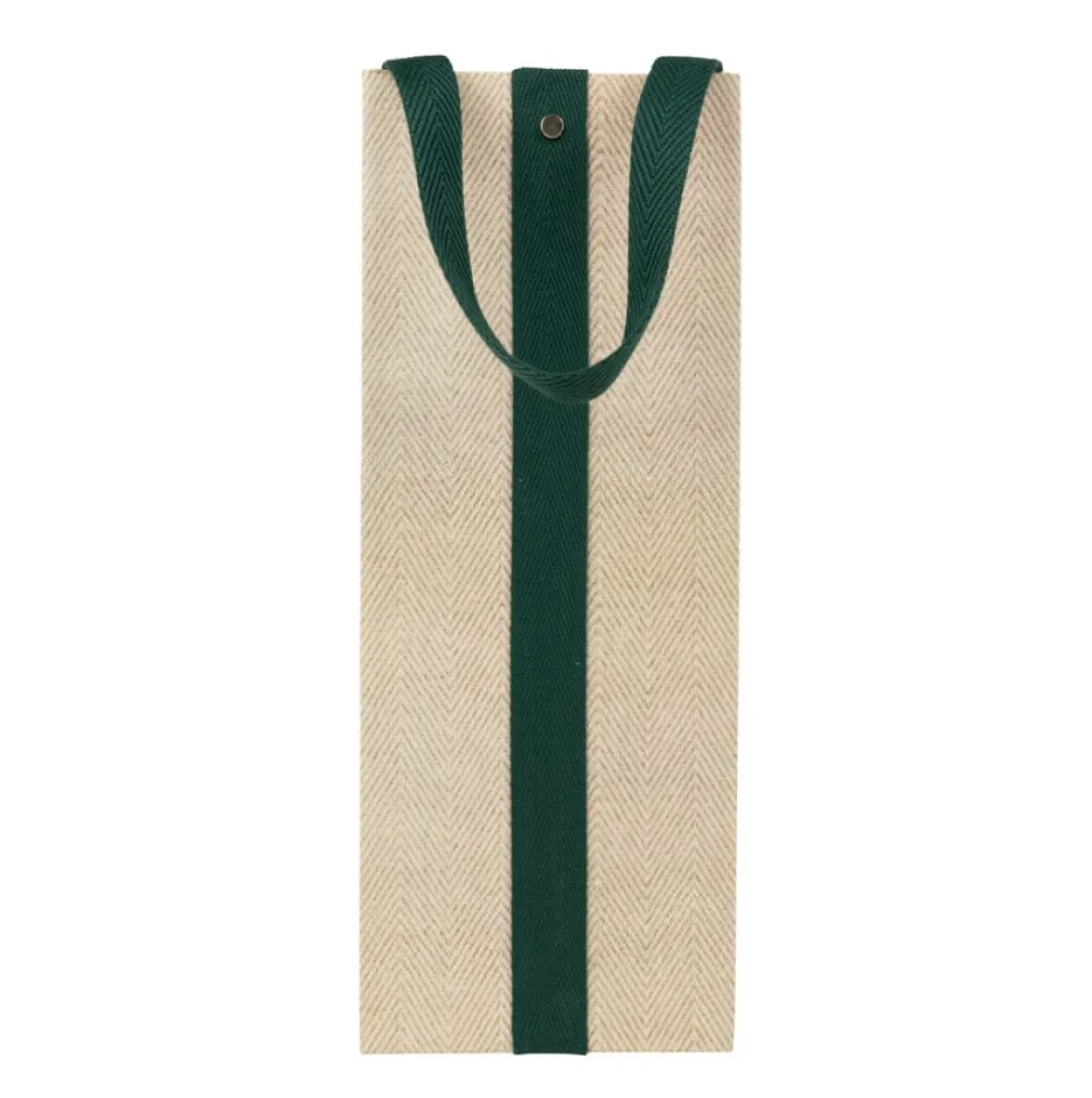 Caspari Gift Bags|Jute And Twill Natural/Hunter Bottle Bag