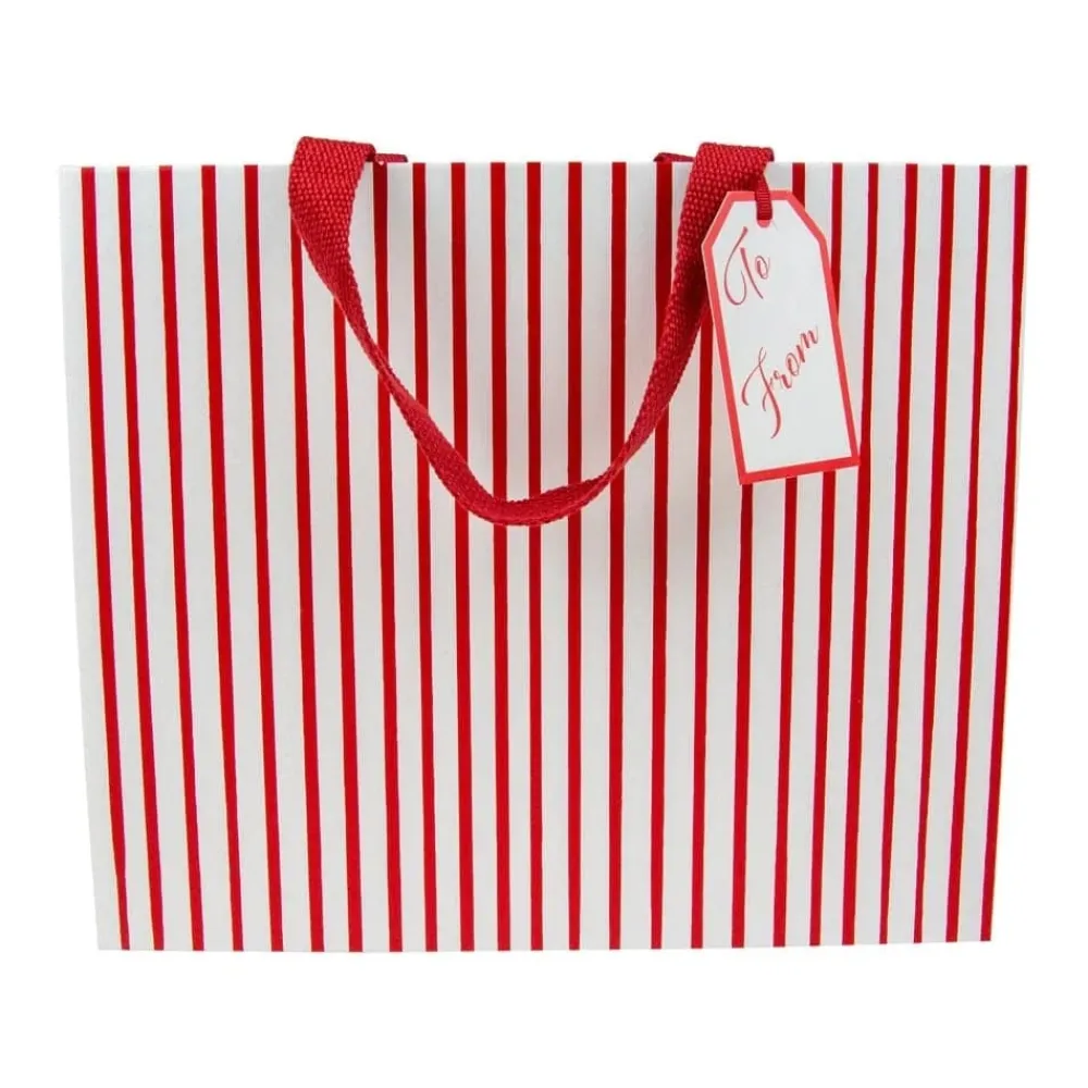 Caspari Gift Bags|Stripes For Days Red/White Medium Gift Bag