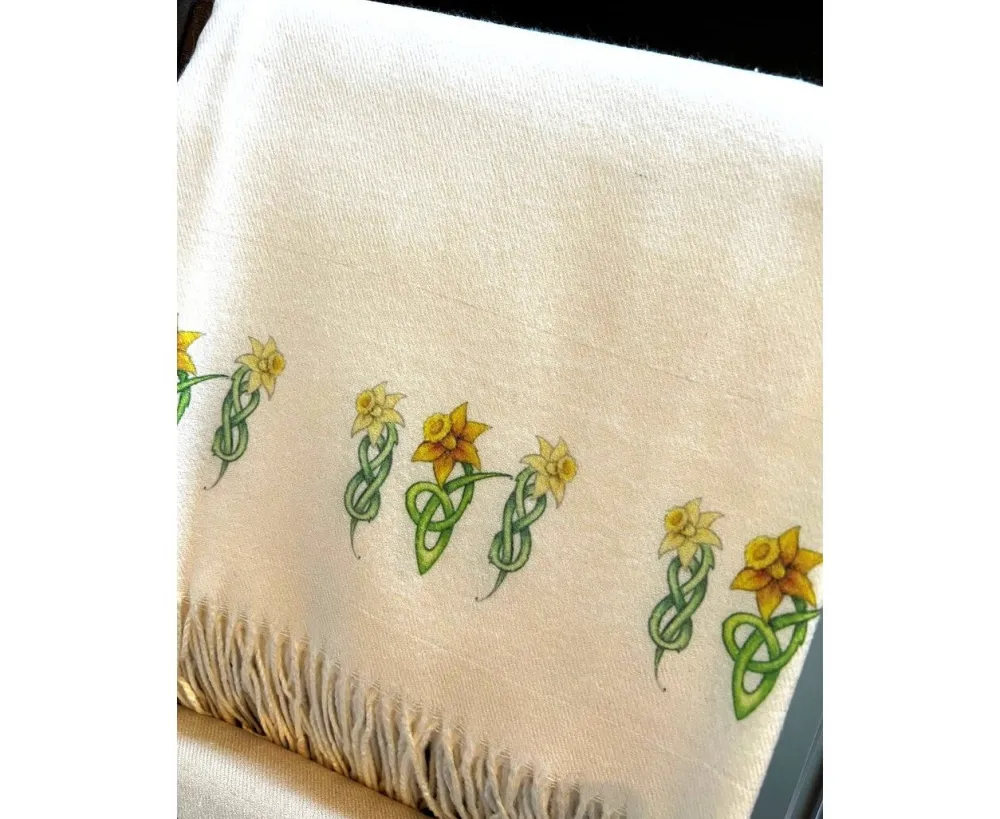 Scarves & Wraps|Celtic Daffodils Cream Cashmere Blend Scarf