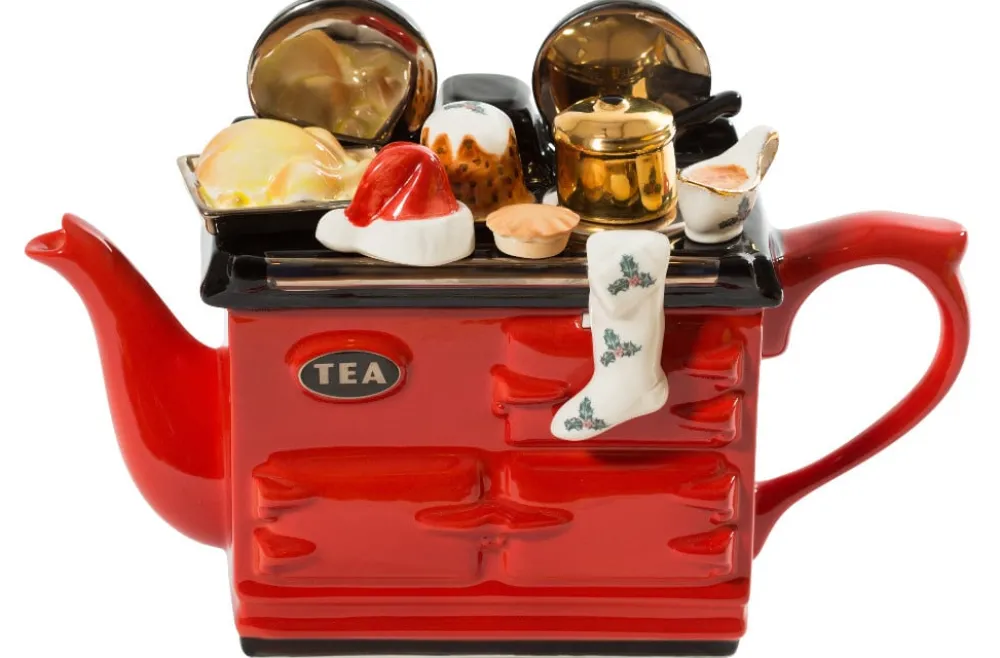 Ceramic Inspirations Teapots|Christmas Large Red Aga-Style Teapot