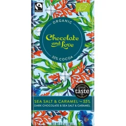 British Chocolate|Chocolate & Love Organic 55% Dark Chocolate, Sea Salt & Caramel Bar
