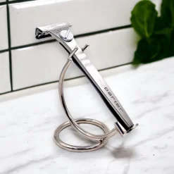 Blades & Shave Accessories|Curved Chrome Razor Stand for Safety Razors