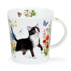 Dunoon Shape: Lomond|Lomond Floral Cats Black & White Mug