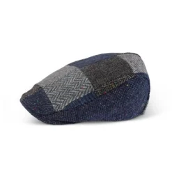 Hats|Fia Tailored Grey & Blue Patchwork Cap