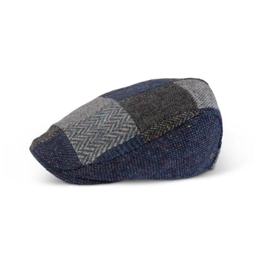 Hats|Fia Tailored Grey & Blue Patchwork Cap