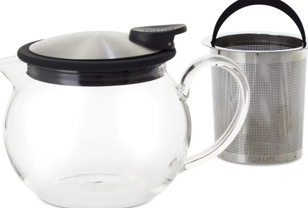 Teapots|Forlife Bola Glass Teapot with Basket Infuser (Black/Graphite)
