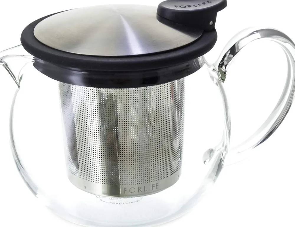 Teapots|Forlife Bola Glass Teapot with Basket Infuser (Black/Graphite)