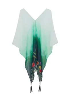 Scarves & Wraps|Green Wildflowers Recycled Bottle Poncho