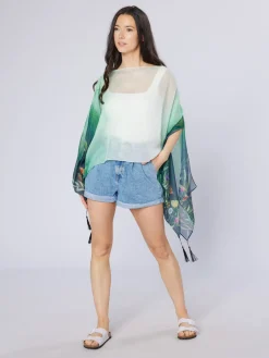 Scarves & Wraps|Green Wildflowers Recycled Bottle Poncho