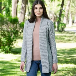 Shirts & Sweaters|Grey Open Front Cable Knit Cardigan