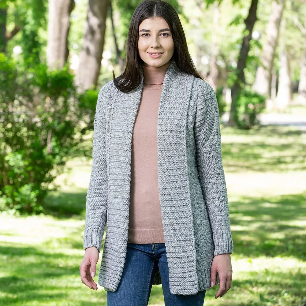 Shirts & Sweaters|Grey Open Front Cable Knit Cardigan