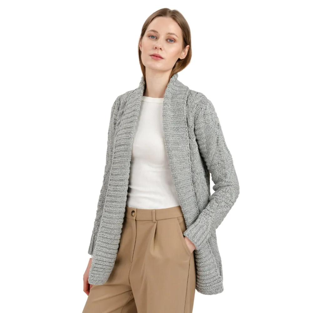 Shirts & Sweaters|Grey Open Front Cable Knit Cardigan