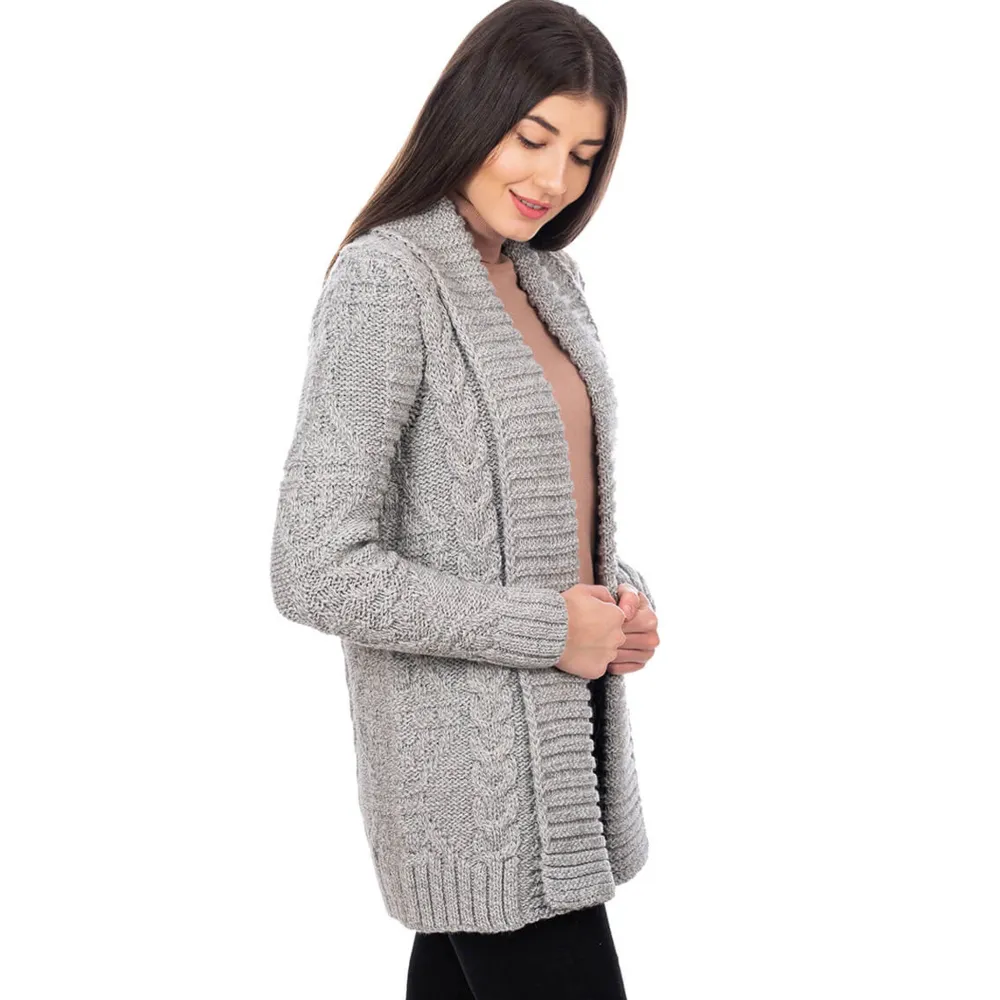 Shirts & Sweaters|Grey Open Front Cable Knit Cardigan