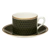 Halcyon Days Halcyon Days China|Halcyon Days|Antler Trellis Dark Green Teacup & Saucer
